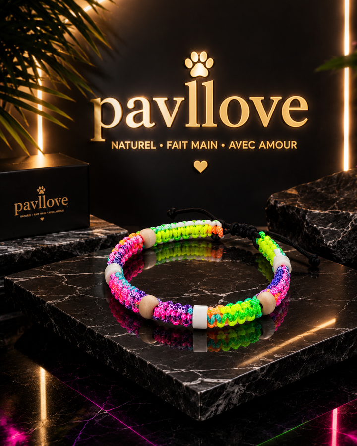 Colliers Fluos multicolor Anti-Tiques & Antiparasitaire Naturel, Perles de Céramique EM (Gamme Tréssée) ⭐⭐⭐⭐⭐