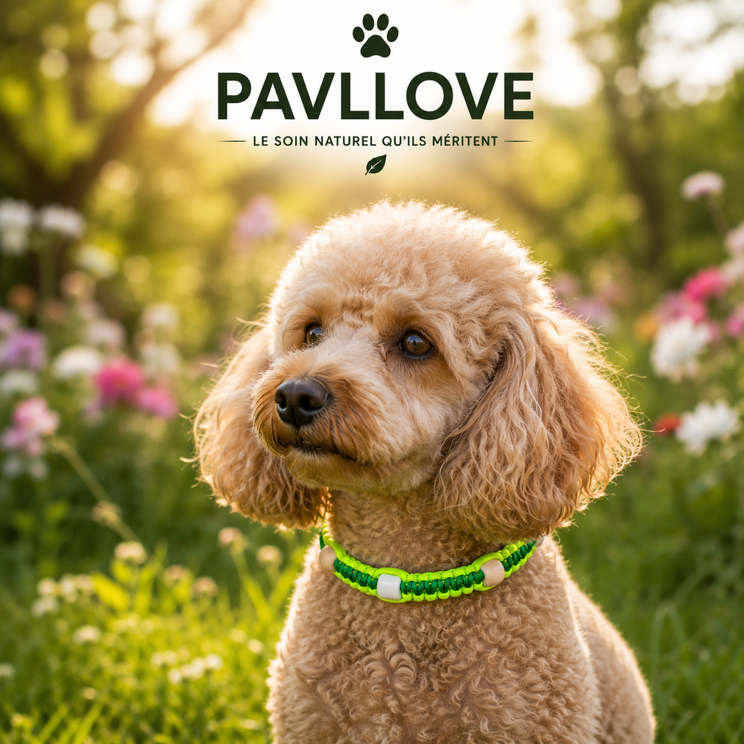 Collier Anti-Tiques & Antiparasitaire Naturel Chien et Chat, Fait Main en France, Perles de Céramique EM (Gamme Tréssée)