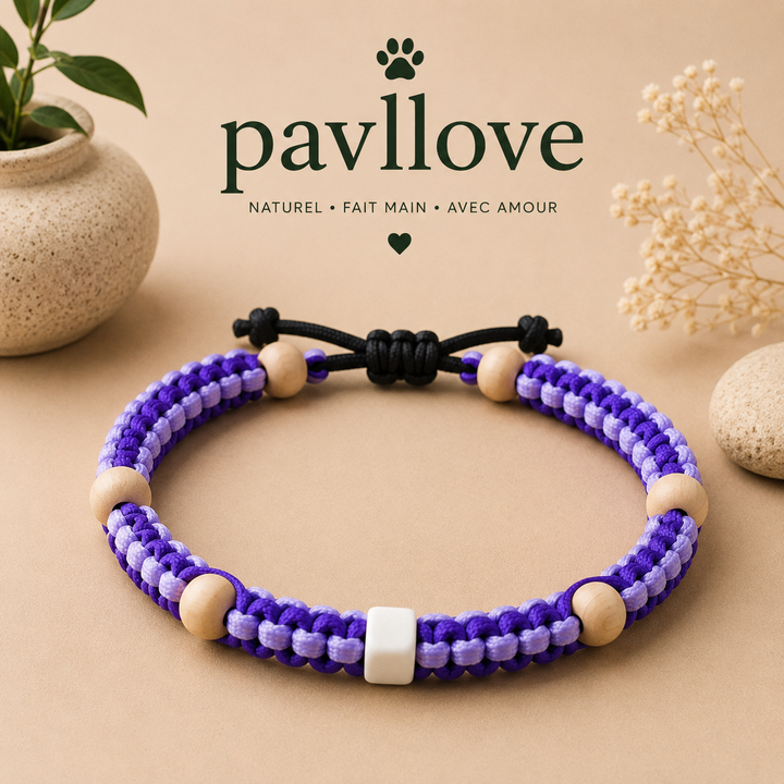 Collier Anti-Tiques & Antiparasitaire Naturel Chien et Chat, Fait Main en France, Perles de Céramique EM (Gamme Tréssée)