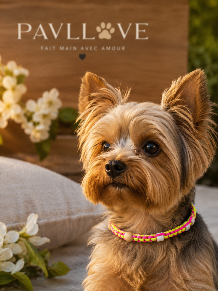 Collier Anti-Tiques & Antiparasitaire Naturel Chien et Chat, Fait Main en France, Perles de Céramique EM (Gamme Tréssée)