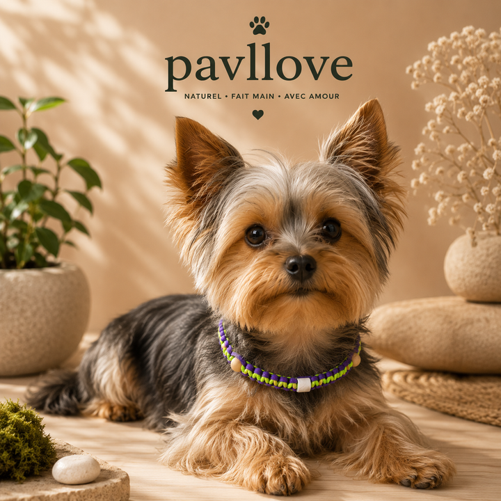 Collier Anti-Tiques & Antiparasitaire Naturel Chien et Chat, Fait Main en France, Perles de Céramique EM (Gamme Tréssée)
