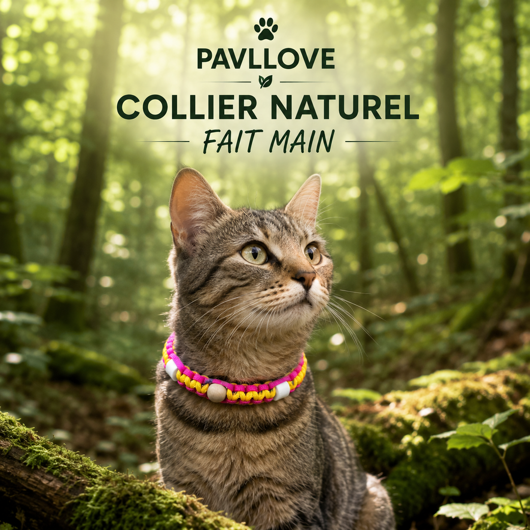 Collier Anti-Tiques & Antiparasitaire Naturel Chien et Chat, Fait Main en France, Perles de Céramique EM (Gamme Tréssée)
