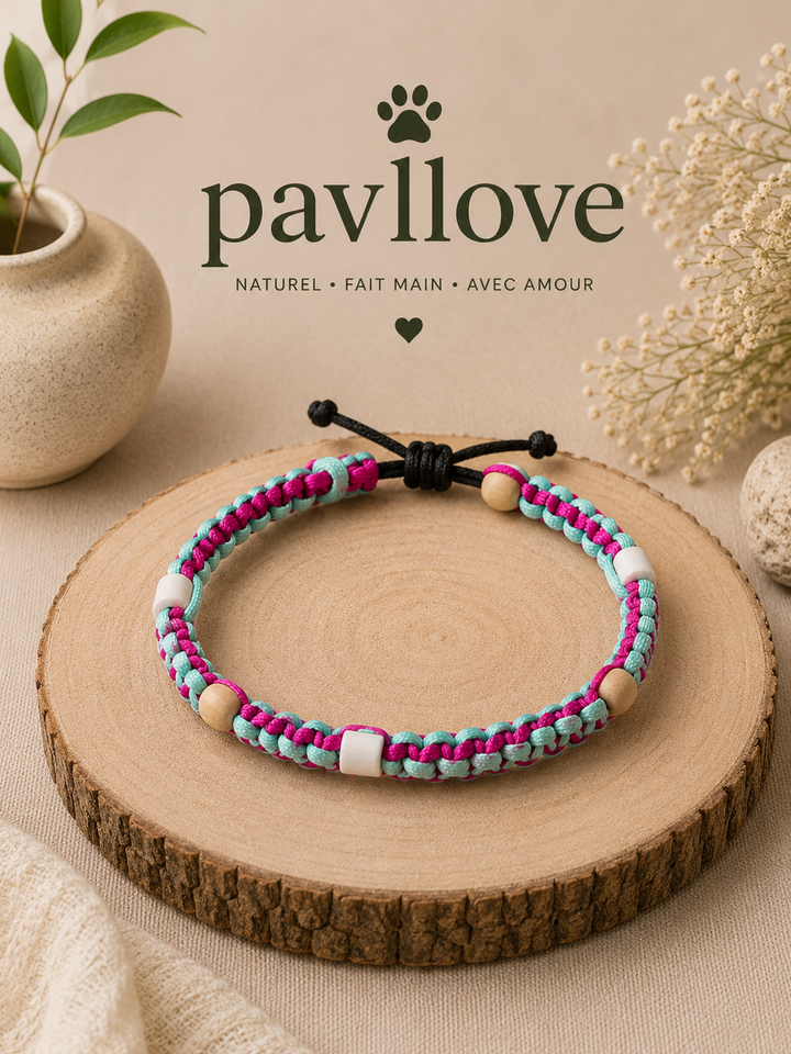 Collier Anti-Tiques & Antiparasitaire Naturel Chien et Chat, Fait Main en France, Perles de Céramique EM (Gamme Tréssée)
