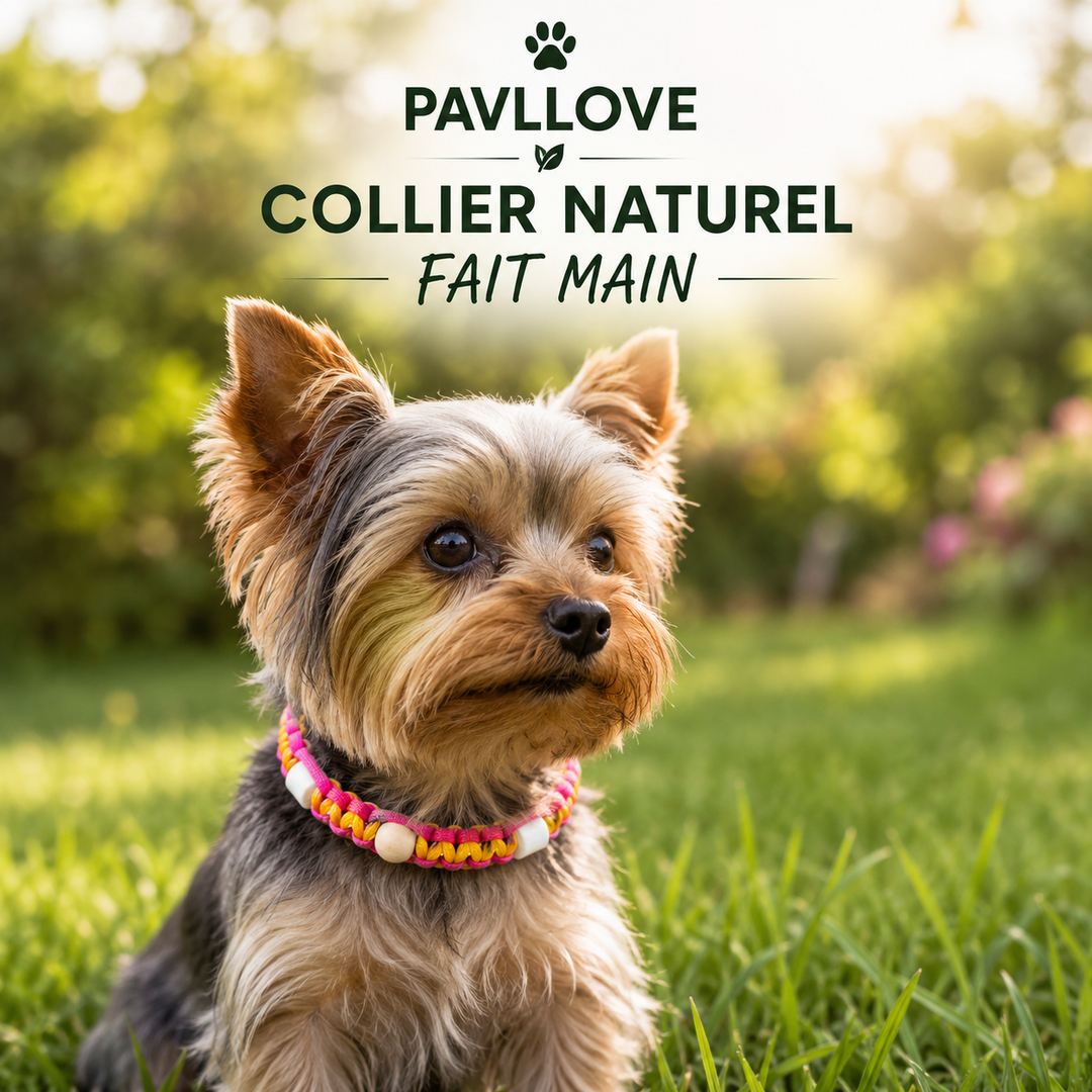 Collier Anti-Tiques & Antiparasitaire Naturel Chien et Chat, Fait Main en France, Perles de Céramique EM (Gamme Tréssée)