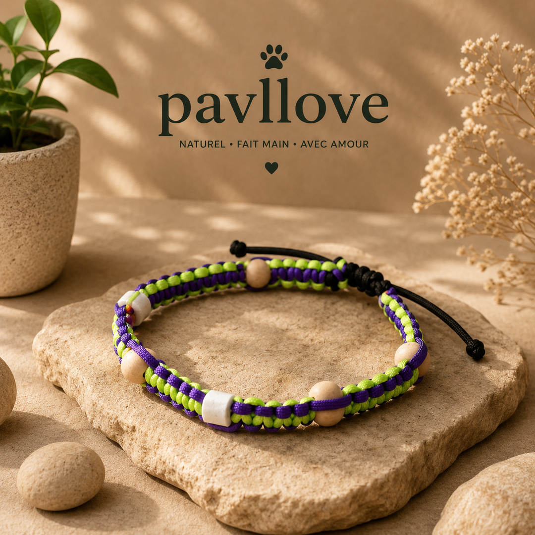Collier Anti-Tiques & Antiparasitaire Naturel Chien et Chat, Fait Main en France, Perles de Céramique EM (Gamme Tréssée)