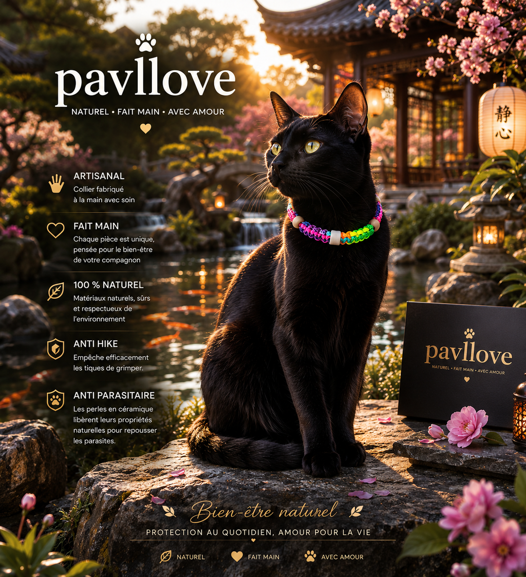 Collier Anti-Tiques & Antiparasitaire Naturel Chien et Chat, Fait Main en France, Perles de Céramique EM (Gamme Tréssée)