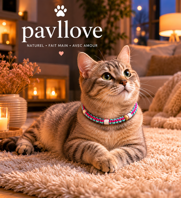 Collier Anti-Tiques & Antiparasitaire Naturel Chien et Chat, Fait Main en France, Perles de Céramique EM (Gamme Tréssée)