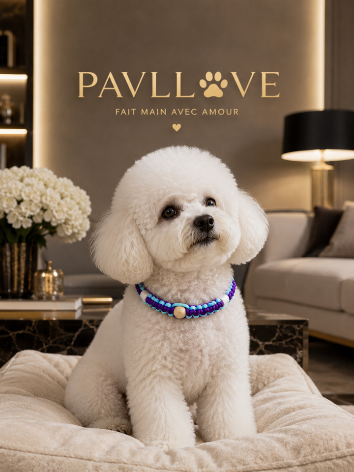 Collier Anti-Tiques & Antiparasitaire Naturel Chien et Chat, Fait Main en France, Perles de Céramique EM (Gamme Tréssée)