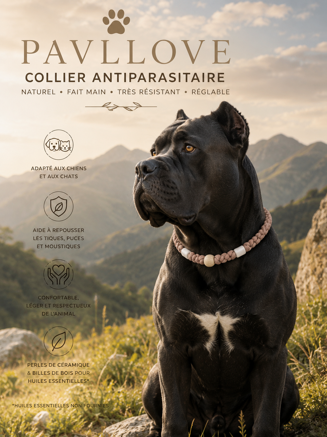 Collier Marrons Torsadé Anti-Tiques Naturel, Antiparasitaire avec Perles de Céramique EM ⭐⭐⭐⭐⭐ (Copie) (Copie)