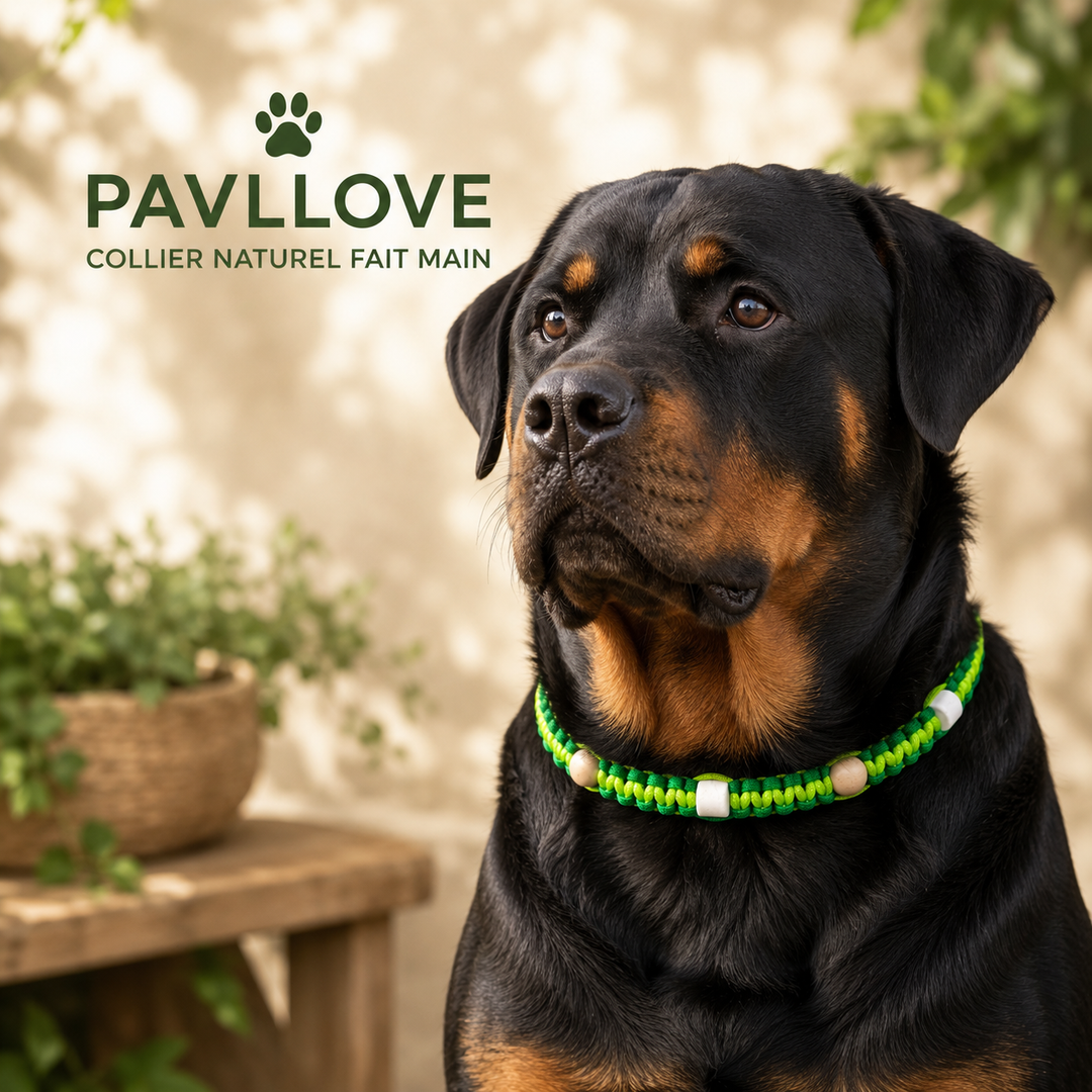 Collier Anti-Tiques & Antiparasitaire Naturel Chien et Chat, Fait Main en France, Perles de Céramique EM (Gamme Tréssée)