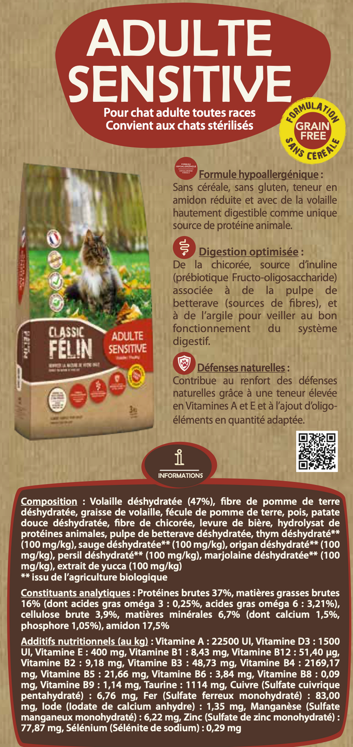 Croquettes pour chat, stérilisé ou non sans céréales 