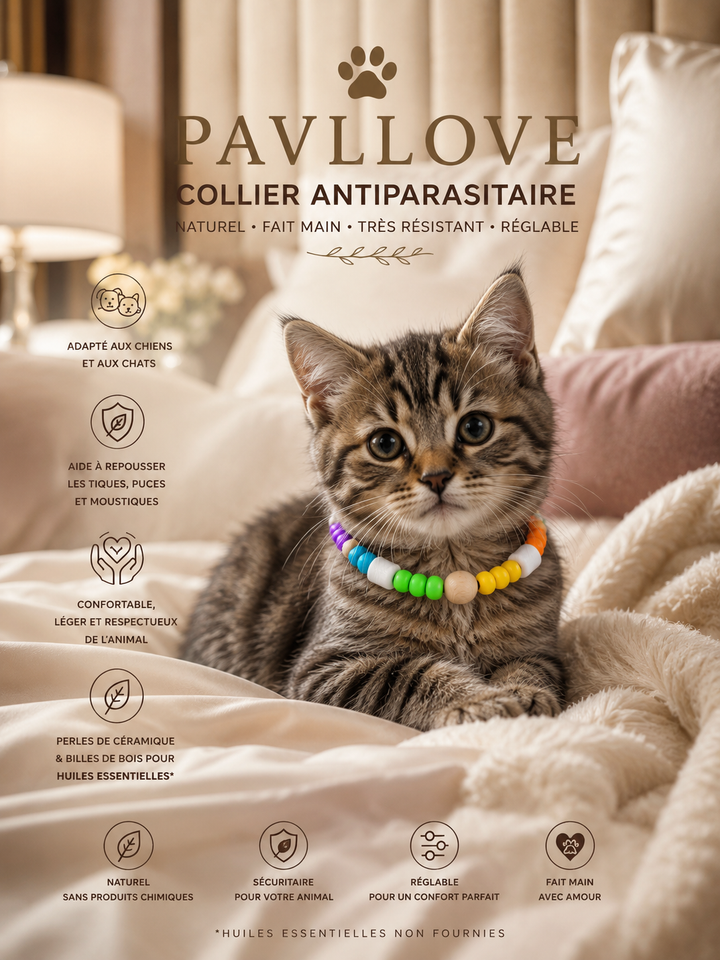Collier Perle  multicolor plein Anti-Tiques & Antiparasitaire Naturel, Perles de Céramique EM  ⭐⭐⭐⭐⭐