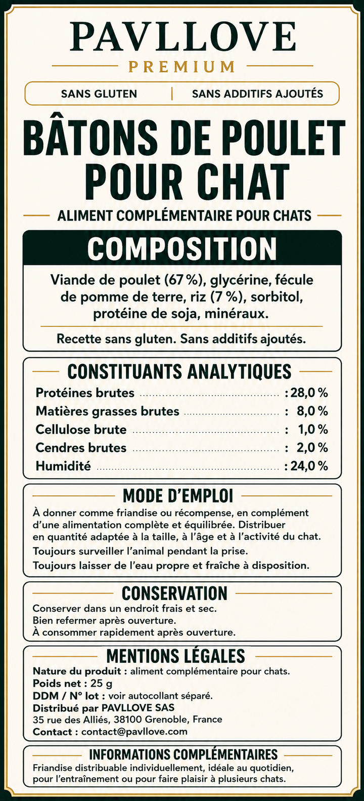 Friandises pour chat, bâtons de poulet 