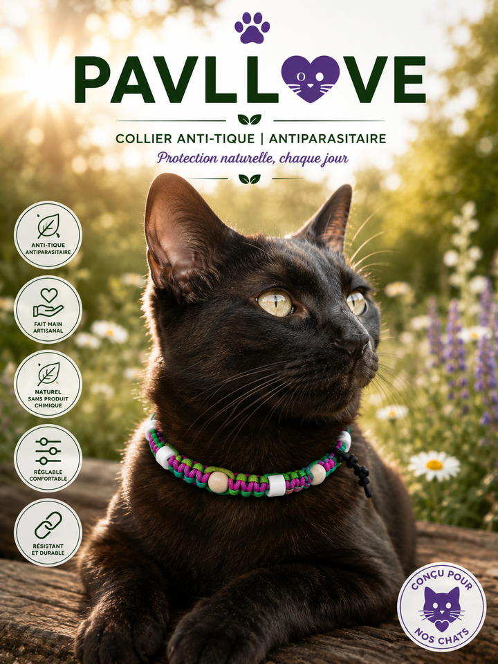 Collier Anti-Tiques & Antiparasitaire Naturel Chien et Chat, Fait Main en France, Perles de Céramique EM (Gamme Tréssée)