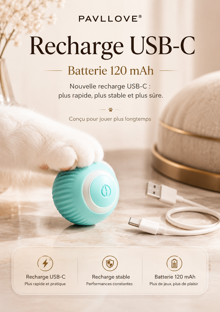 Jouet automatique pour chat avec mouvement aléatoire LED et changement de direction