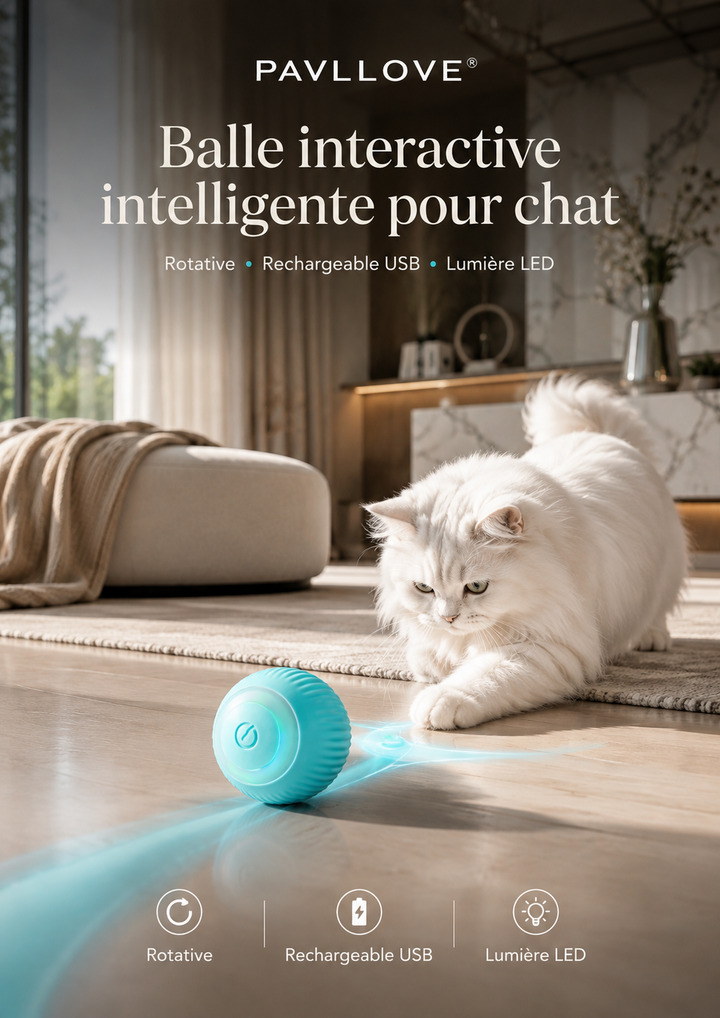 Balle interactive Pavllove pour chaton et petit chien avec rotation automatique
