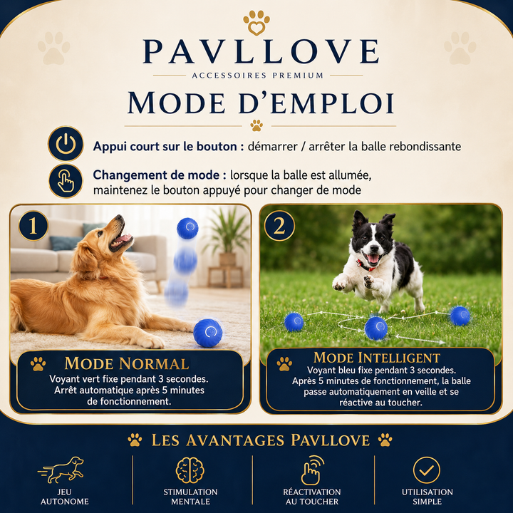 Balle interactive pour chien d’intérieur avec rotation automatique et mode intelligent