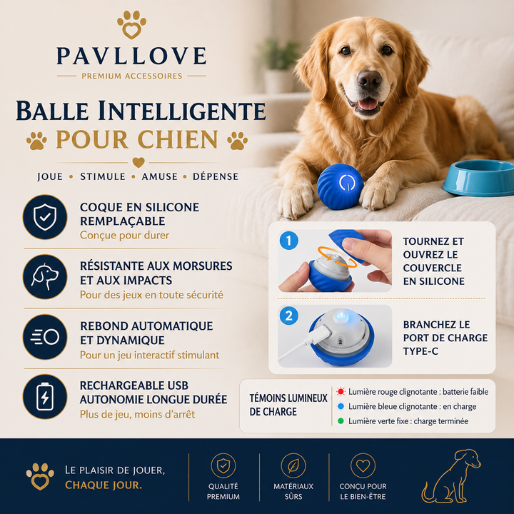 Balle automatique Pavllove pour chien actif avec mouvements imprévisibles
