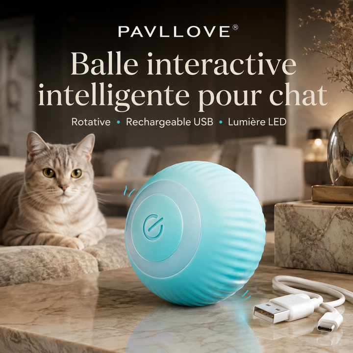 Jouet interactif pour chat rechargeable USB avec balle intelligente lumineuse Pavllove