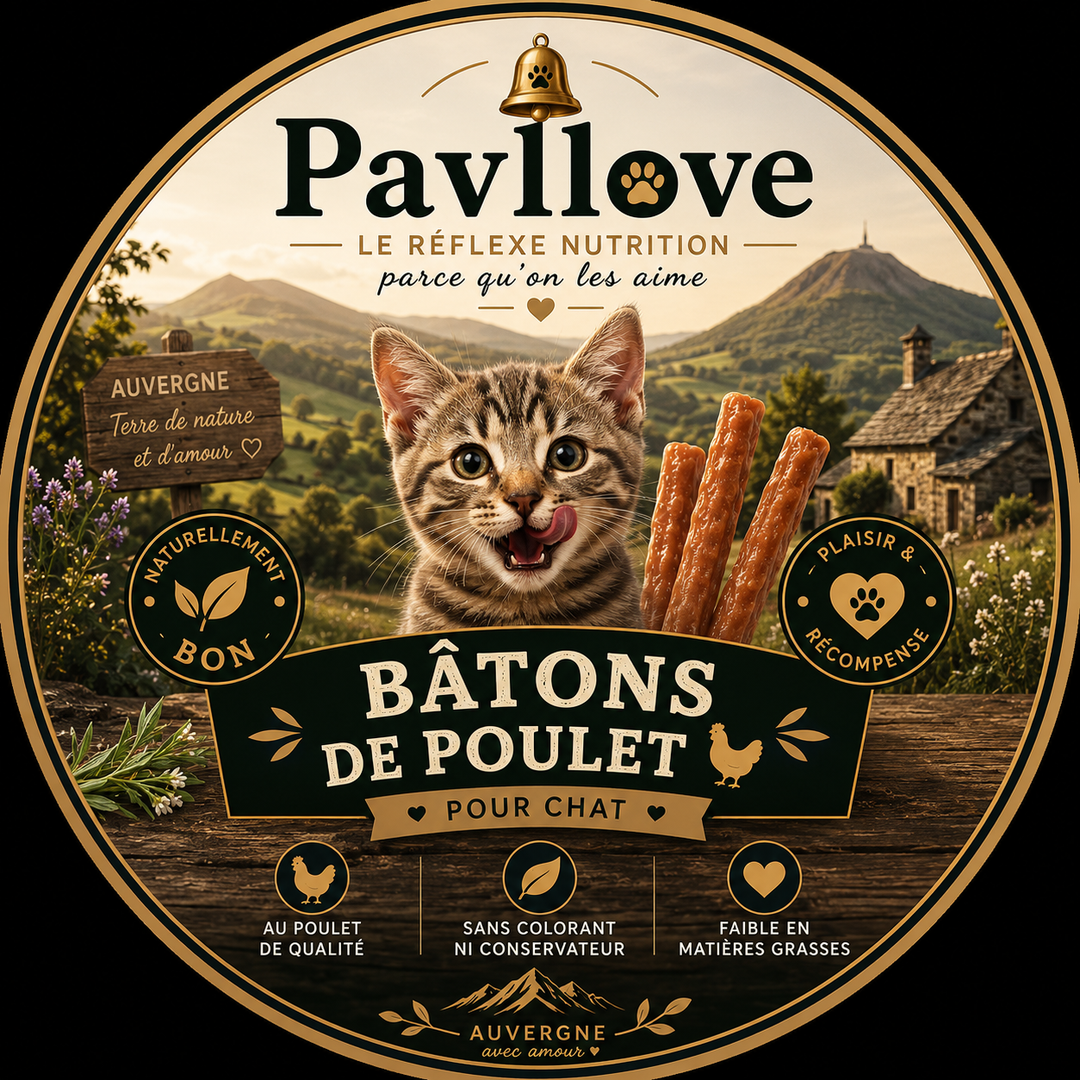 Friandises Bâtons de poulet pour chat 100g – Naturelles & digestes | Pavllove ⭐⭐⭐⭐⭐