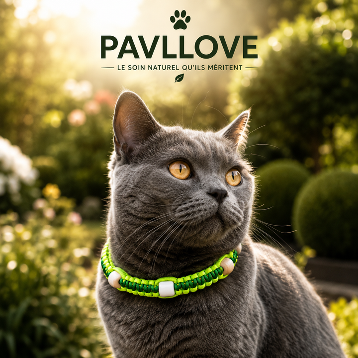 Collier Anti-Tiques & Antiparasitaire Naturel Chien et Chat, Fait Main en France, Perles de Céramique EM (Gamme Tréssée)