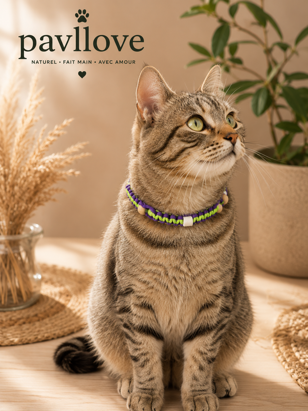 Collier Anti-Tiques & Antiparasitaire Naturel Chien et Chat, Fait Main en France, Perles de Céramique EM (Gamme Tréssée)
