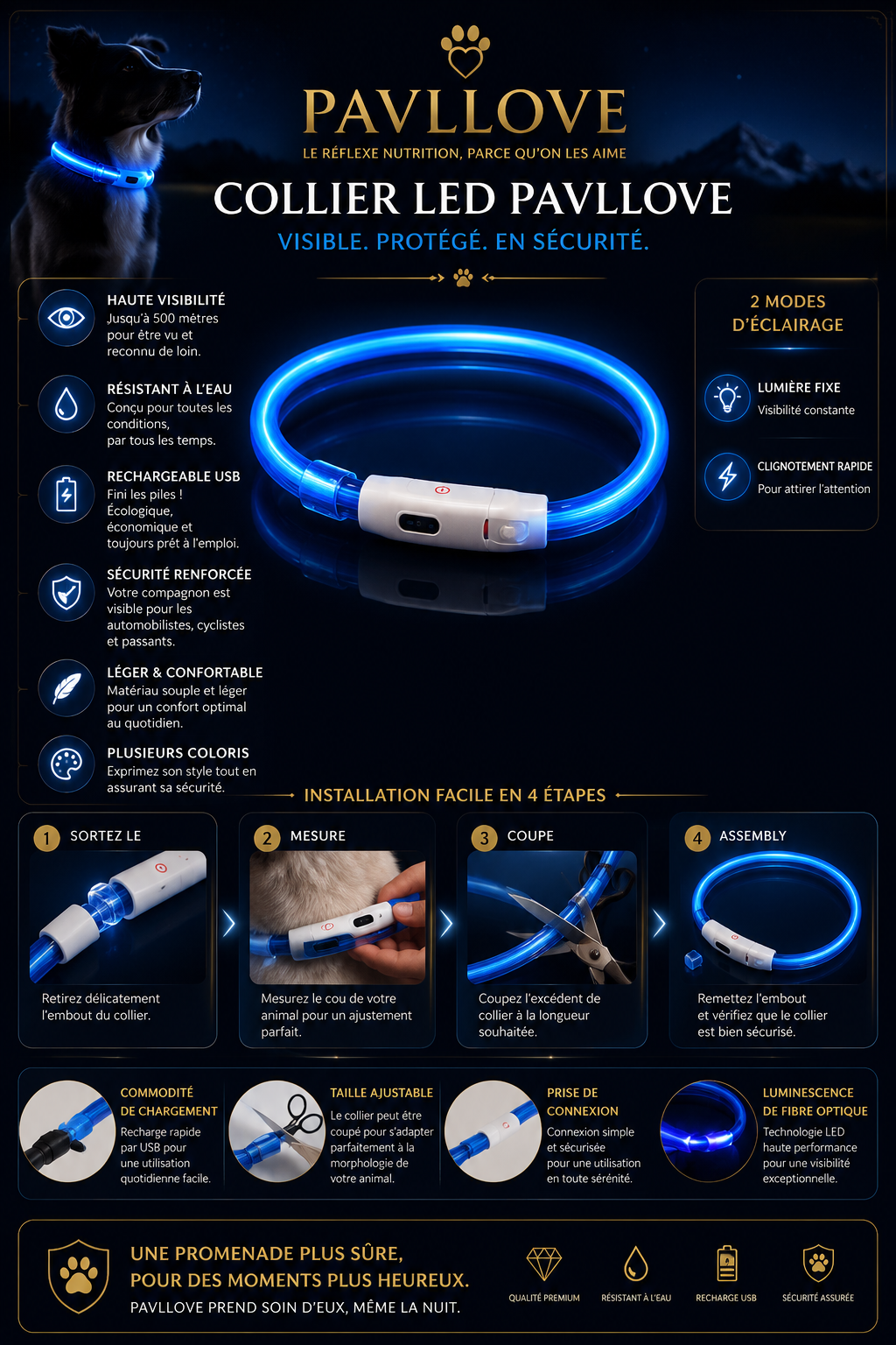 Colliers LED Pavllove pour chiens et chats