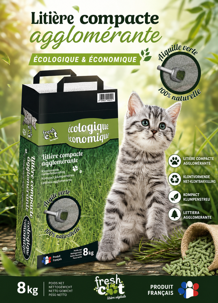 Litière agglomérante compacte ultra absorbante – 8 kg ⭐⭐⭐⭐⭐
