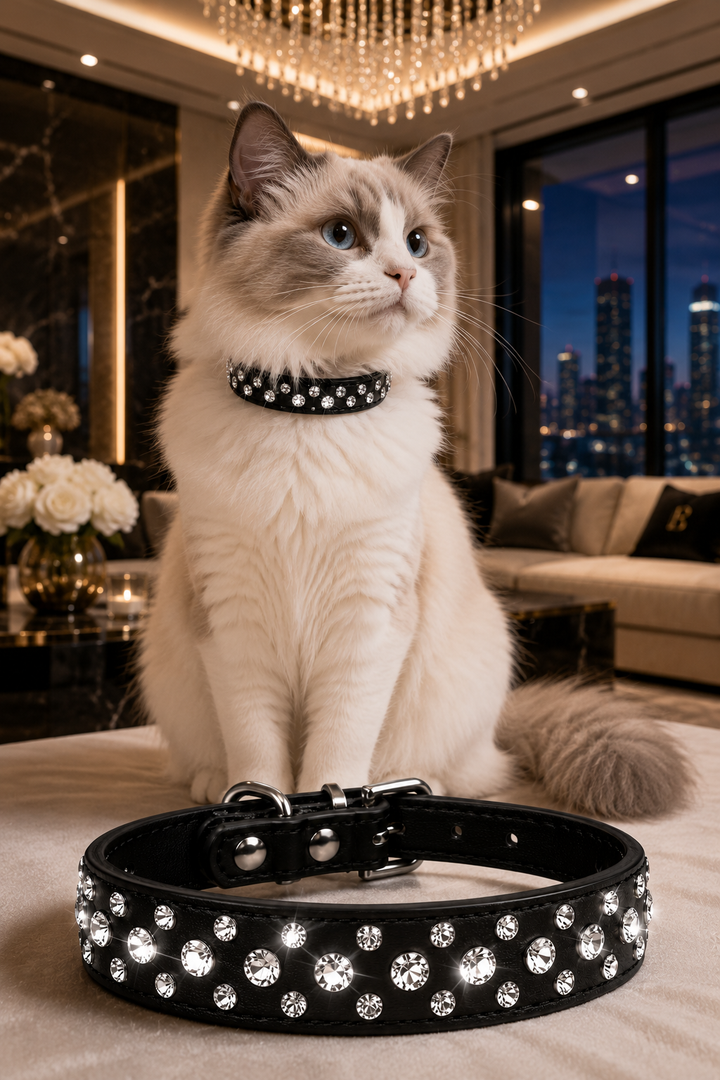 Collier Strass Noir – Chien & Chat | Élégant, Résistant & Confortable ⭐⭐⭐⭐⭐