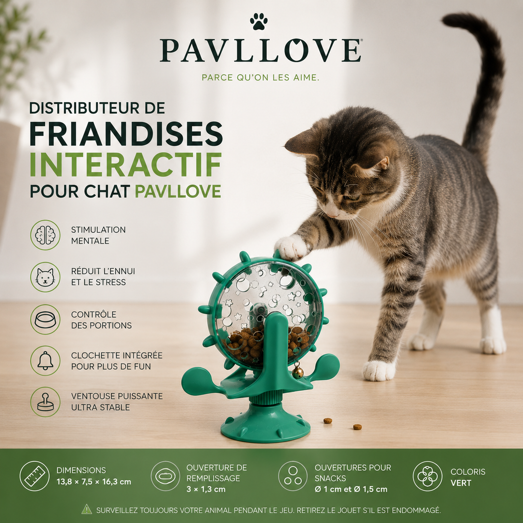 Distributeur de Friandises Interactif pour Chat – Anti-Ennui, Ventouse Antidérapante, Clochette Stimulante ⭐⭐⭐⭐⭐