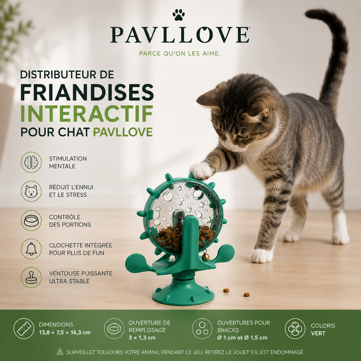 Distributeur de Friandises Interactif pour Chat – Anti-Ennui, Ventouse Antidérapante, Clochette Stimulante ⭐⭐⭐⭐⭐