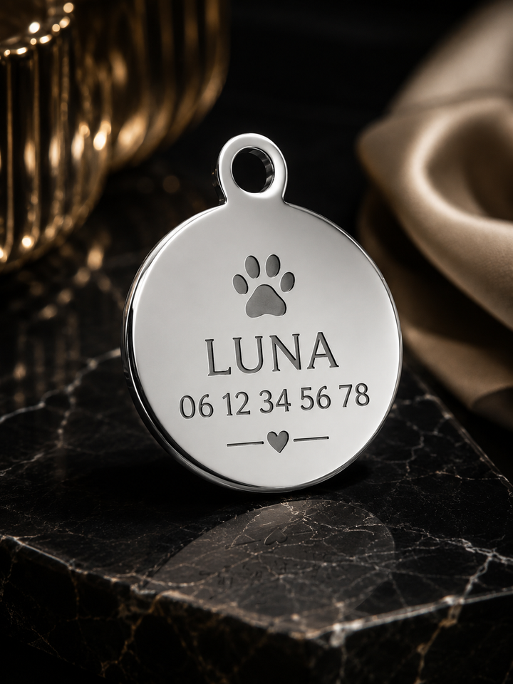 Médaillon Personnalisé Chien & Chat – Gravure Premium – Acier Inoxydable Doré / Argenté / Or Rosé – 30 mm ⭐⭐⭐⭐⭐
