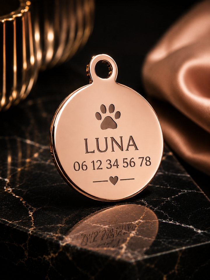 Médaillon Personnalisé Chien & Chat – Gravure Premium – Acier Inoxydable Doré / Argenté / Or Rosé – 30 mm ⭐⭐⭐⭐⭐