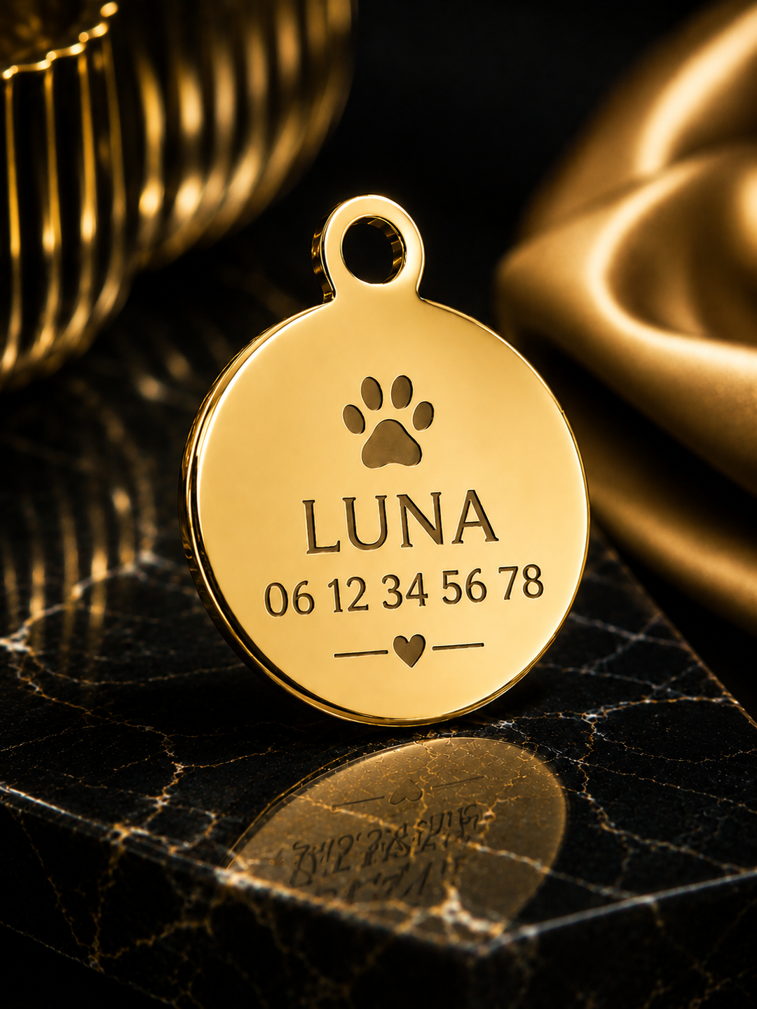 Médaillon Personnalisé Chien & Chat – Gravure Premium – Acier Inoxydable Doré / Argenté / Or Rosé – 30 mm ⭐⭐⭐⭐⭐