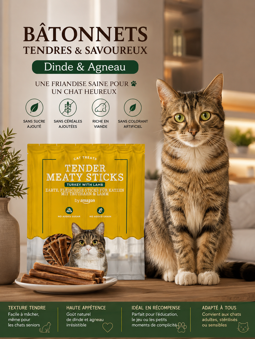 Bâtonnets pour chat dinde agneau  Friandises tendres x10 ⭐⭐⭐⭐⭐
