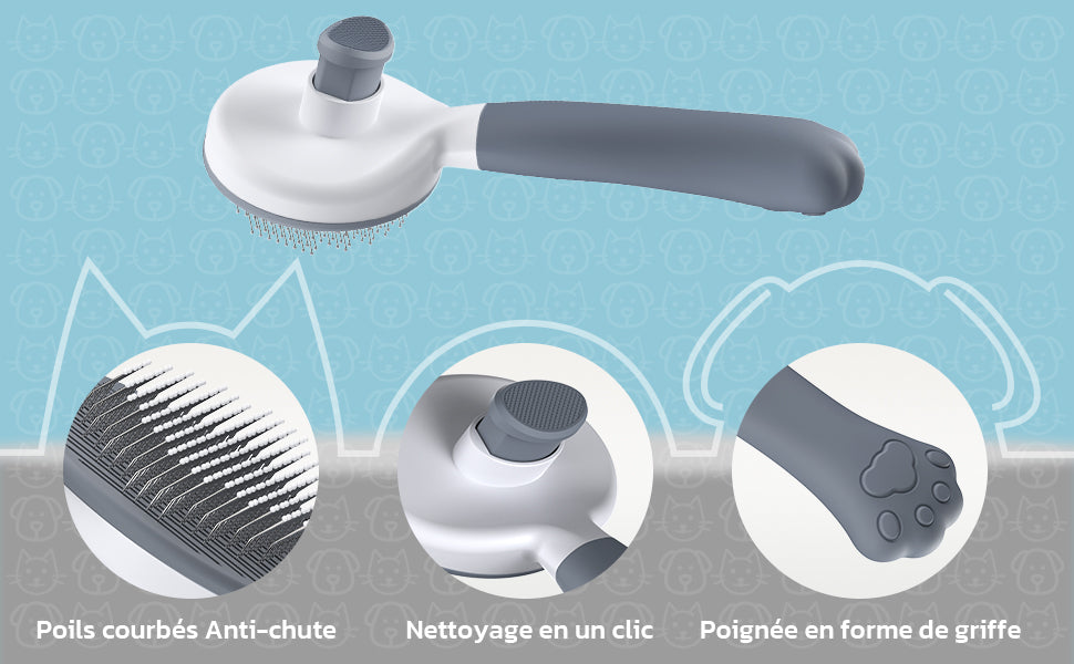 Brosse Pavllove anti-stress, idéale pour démêler les poils sans douleur et apaiser les animaux sensibles.