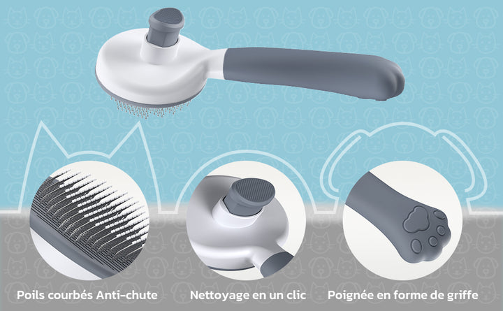 Brosse Pavllove anti-stress, idéale pour démêler les poils sans douleur et apaiser les animaux sensibles.