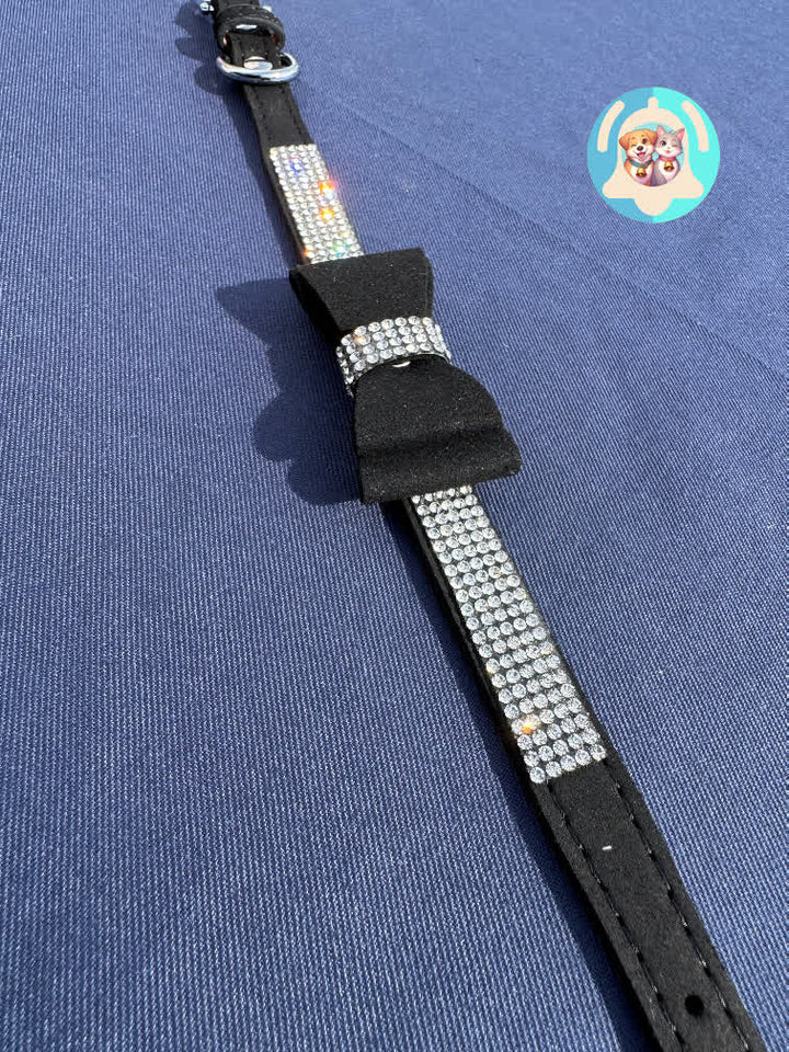 Chat raffiné avec nœud papillon Pavllove, bijou brillant et confortable, accessoire idéal pour les grandes occasions.