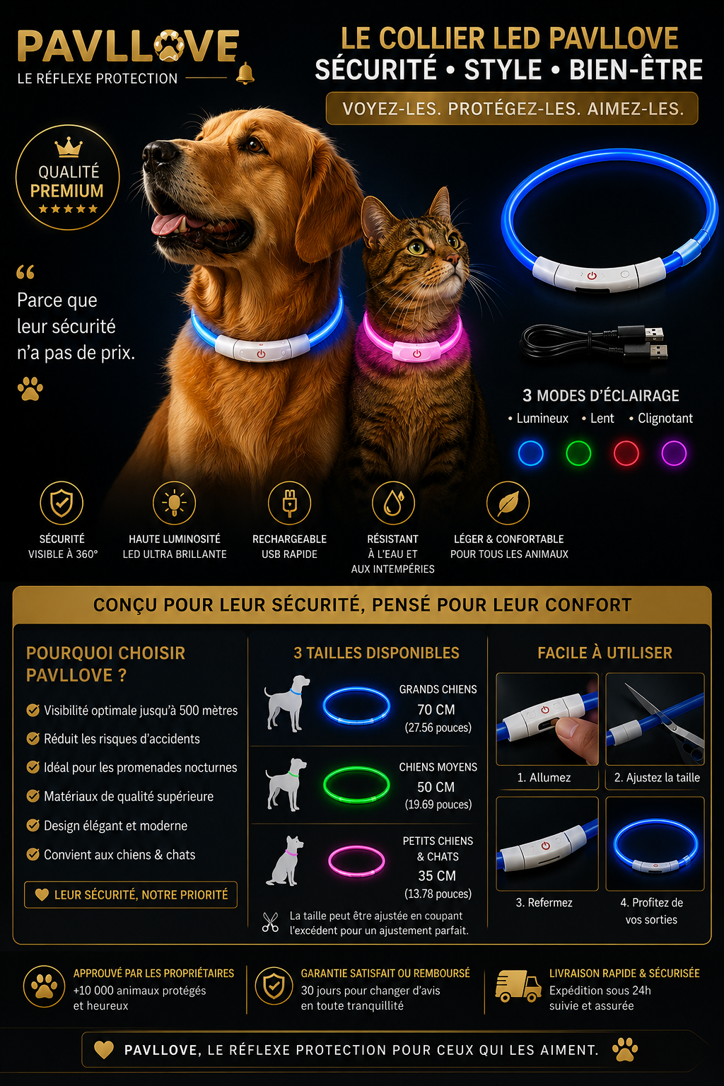 Colliers LED Pavllove pour chiens et chats