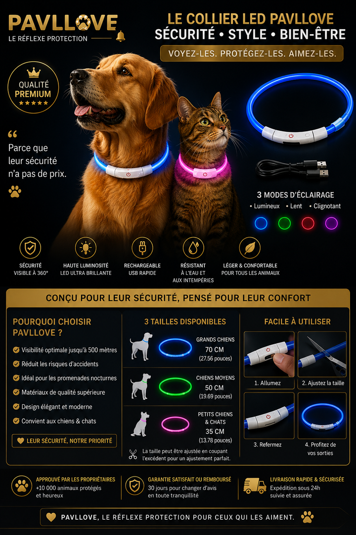 Colliers LED Pavllove pour chiens et chats