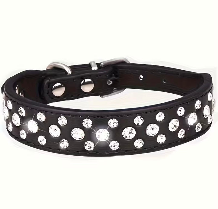 Collier pour Chien & Chat à Strass – Cuir Synthétique Premium – Cristaux Scintillants – Ajustable & Durable – Noir - Pavllove