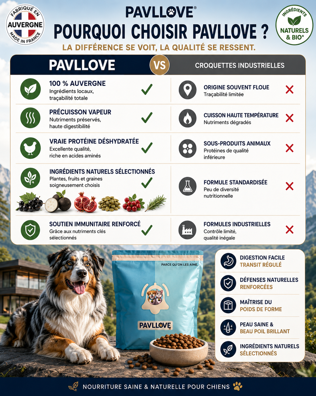 Croquettes chien adulte volaille pour digestion et équilibre intestinal
