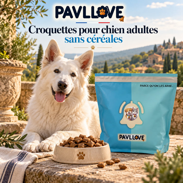 Croquettes sans céréales pour chien adulte Pavllove à la volaille fabriquées en Auvergne