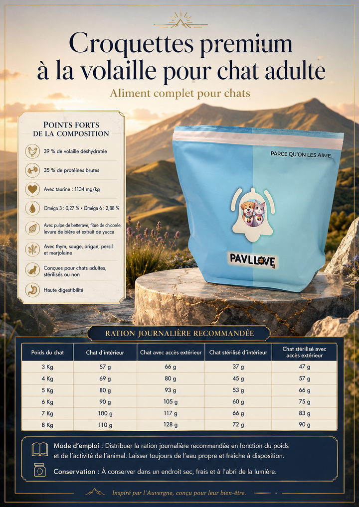 Croquettes Haut de gamme pour Chat adulte & senior (stérilisé ou non)  Volaille