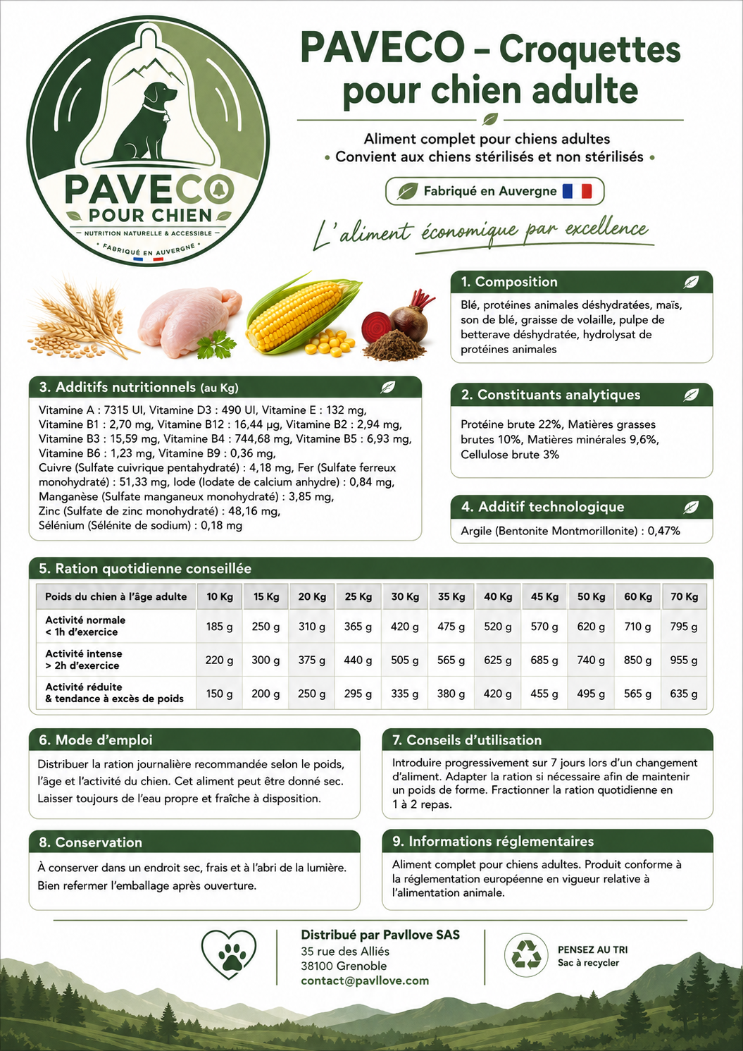 Croquettes chien adulte grand format économique PAVECO à prix au kilo avantageux