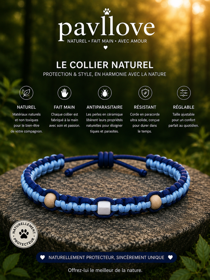 Colliers bleu Anti-Tiques & Antiparasitaire Naturel (Tréssée) avec Perles de céramique EM ⭐⭐⭐⭐⭐