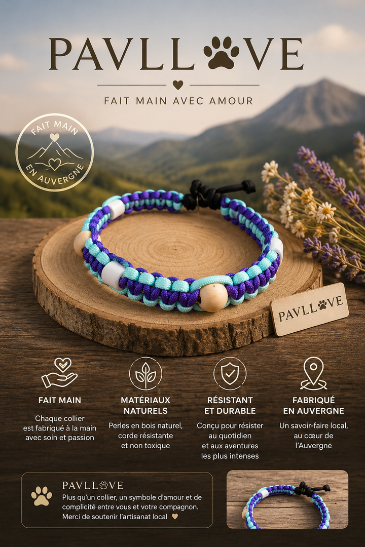 Collier Anti-Tiques & Antiparasitaire Naturel Chien et Chat, Fait Main en France, Perles de Céramique EM (Gamme Tréssée)