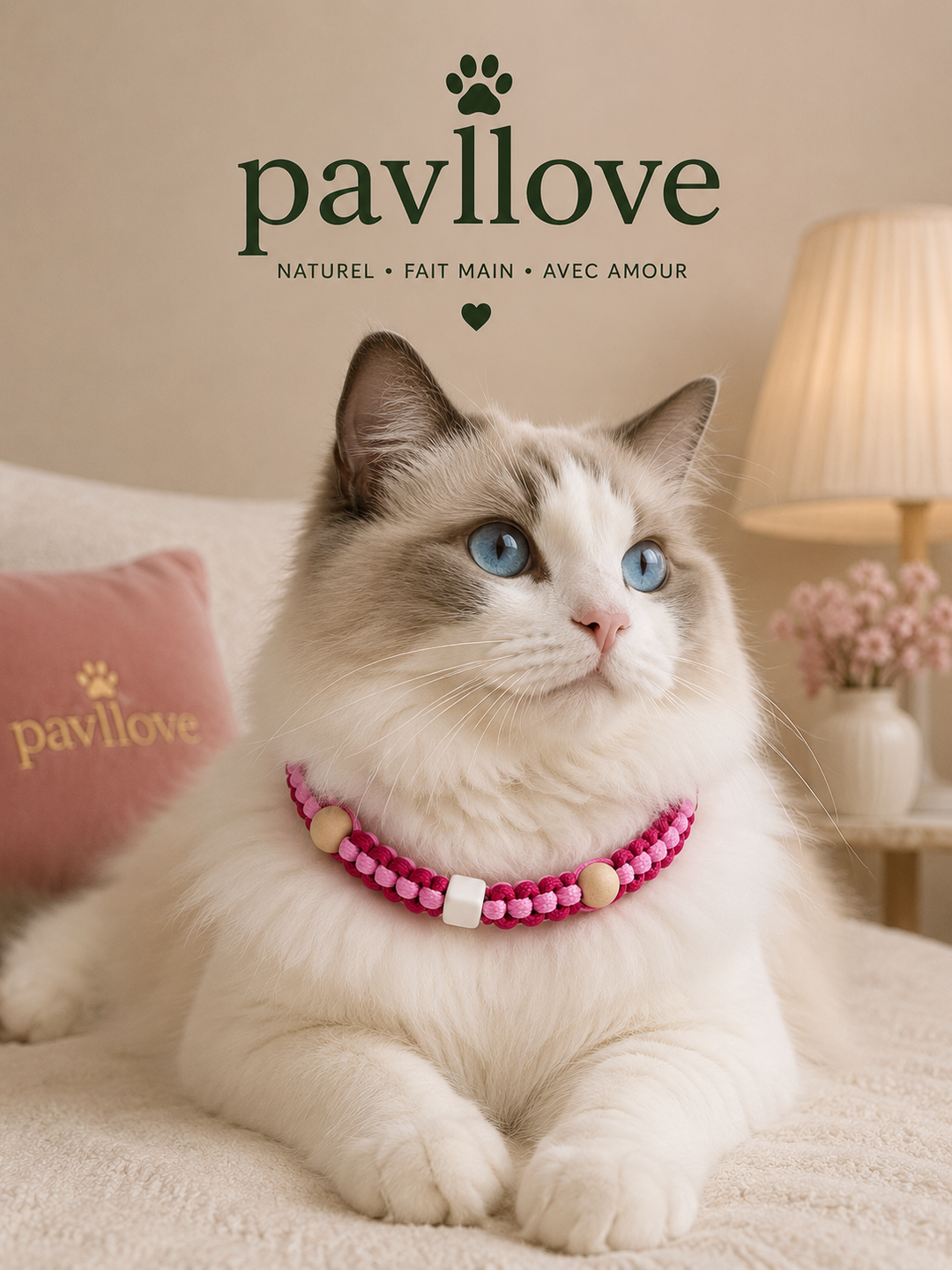 Collier Anti-Tiques & Antiparasitaire Naturel Chien et Chat, Fait Main en France, Perles de Céramique EM (Gamme Tréssée)
