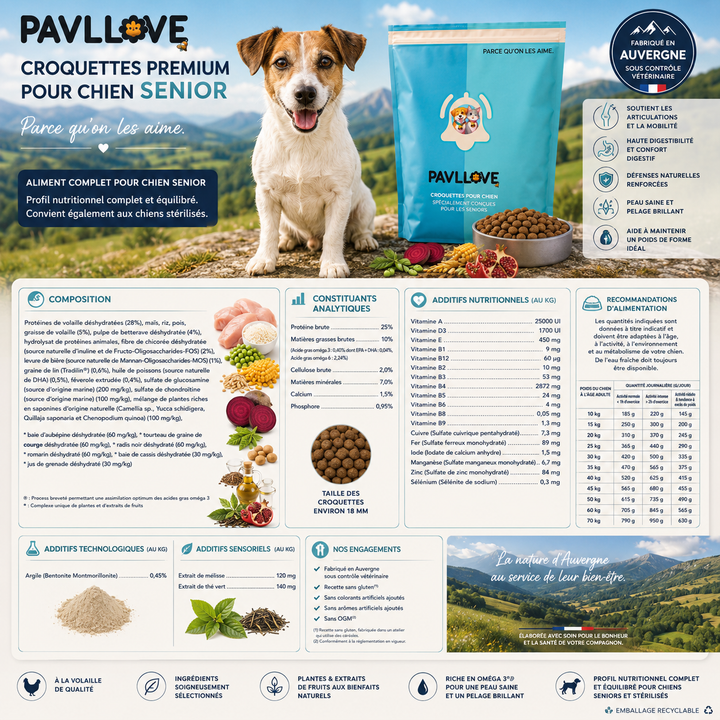 Croquettes Chien Senior Premium à la Volaille | Fabriquées en France | PAVLLOVE®