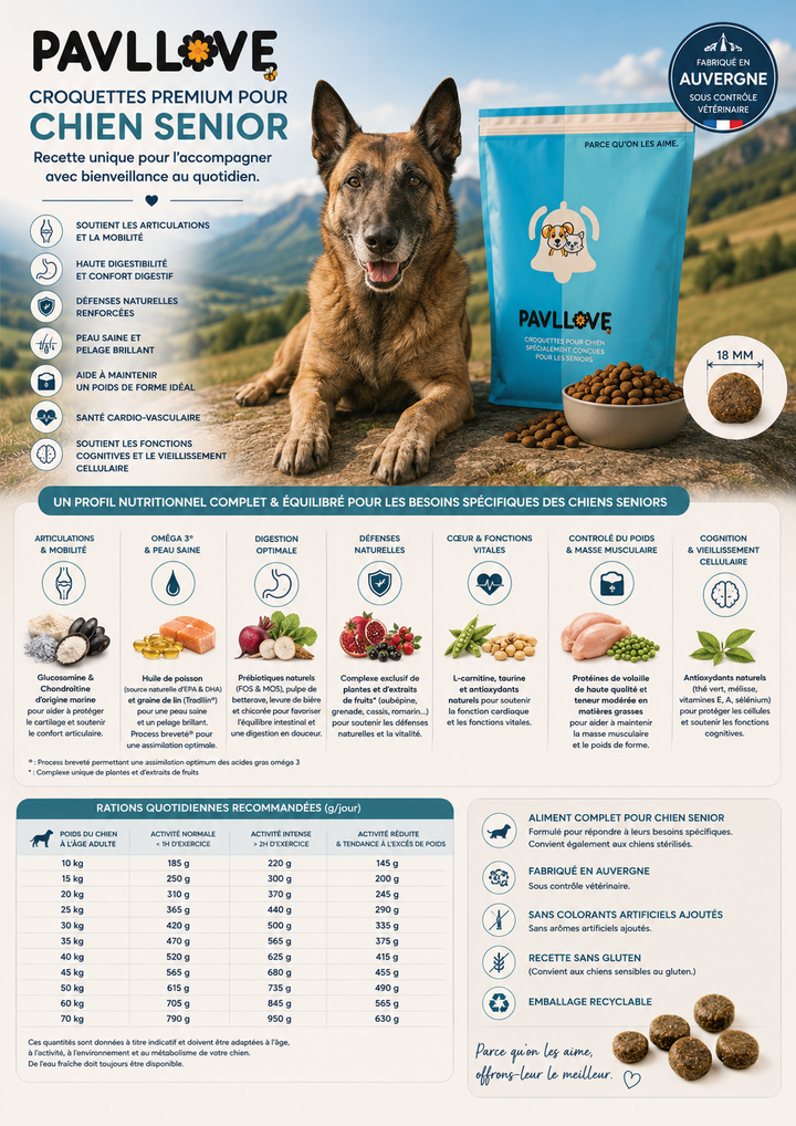 Croquettes Chien Senior Premium à la Volaille | Fabriquées en France | PAVLLOVE®